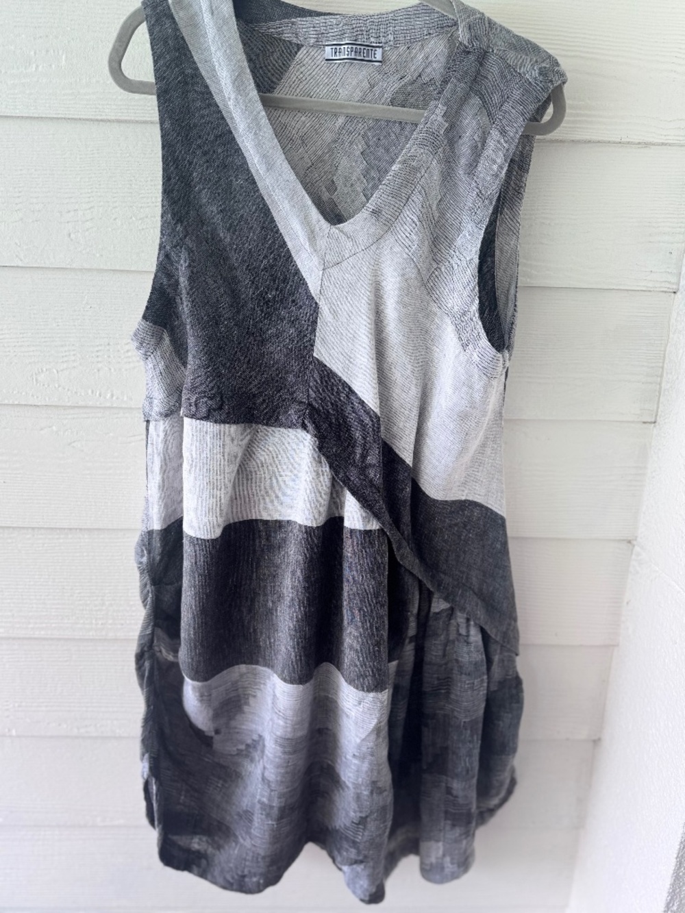 TRANSPARENTE Dress Linen White Grey Black Sleeveless Boho Lagenlook Ruched M/L